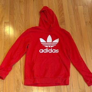 adidas Red Trefoil Pullover Hoodie with White Logo